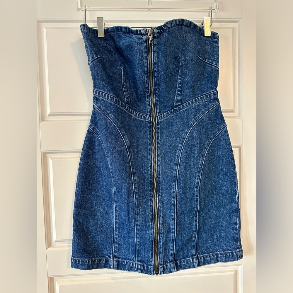 Zip front denim dress with open middle back